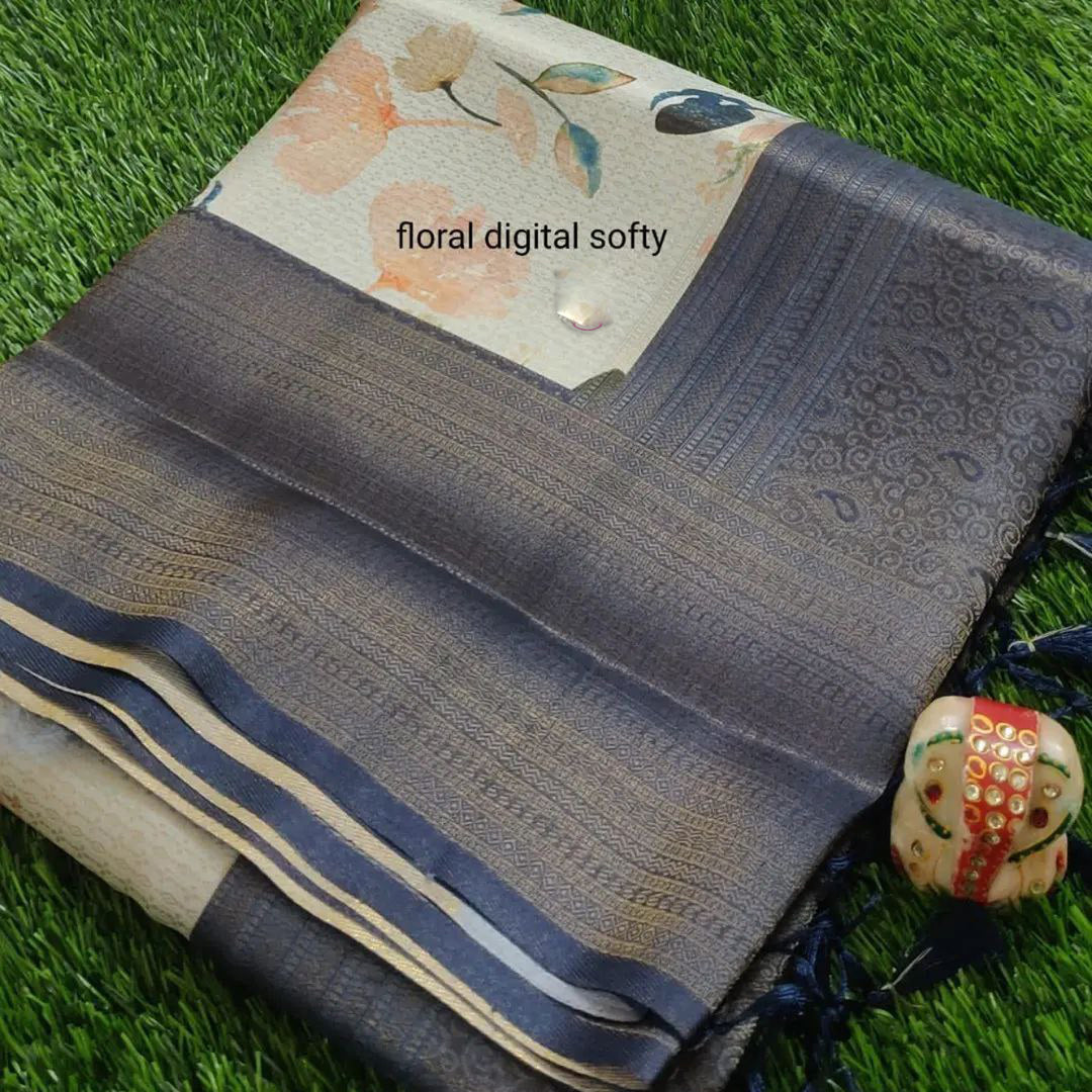 Beige Color Soft Silk Digital Printed Rich Pallu Saree