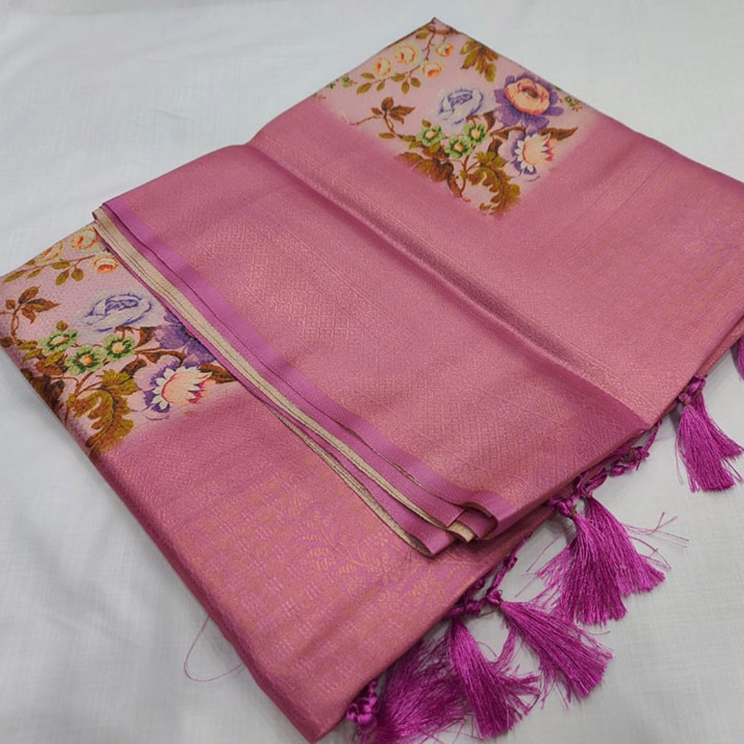 Magenta Color Digital Printed Daily Wear Soft Silk Saree