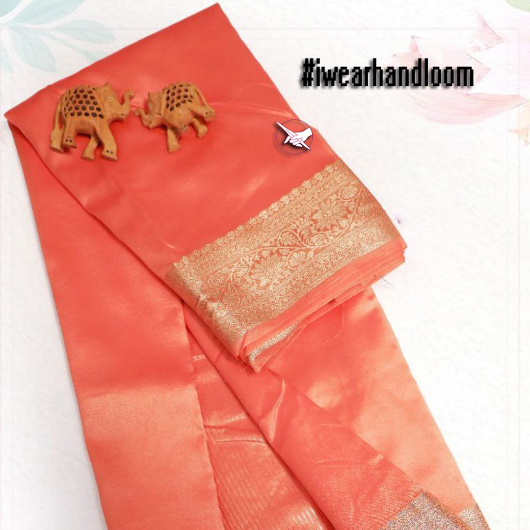 Peach Tissue Soft Silk Fabric Weaving Work Saree