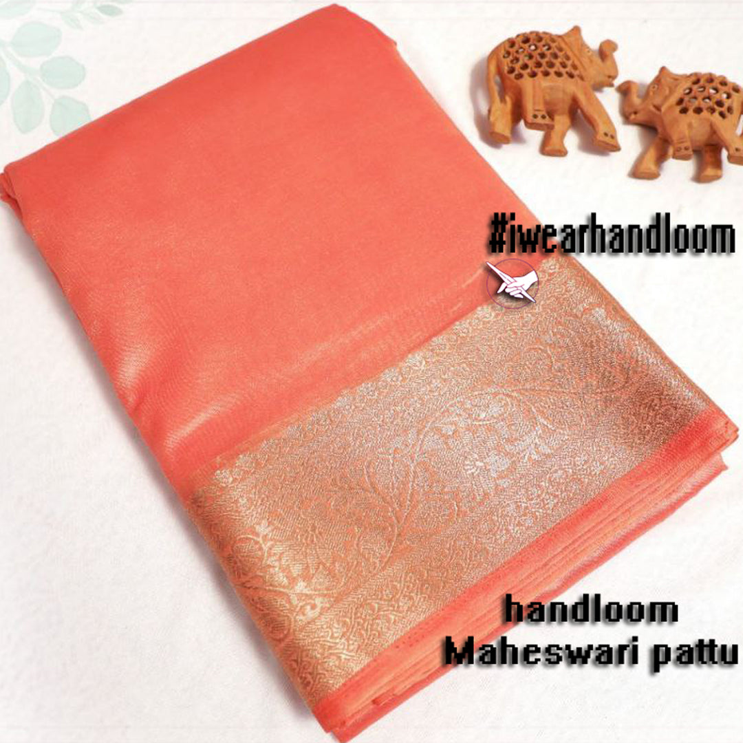 Peach Tissue Soft Silk Fabric Weaving Work Saree