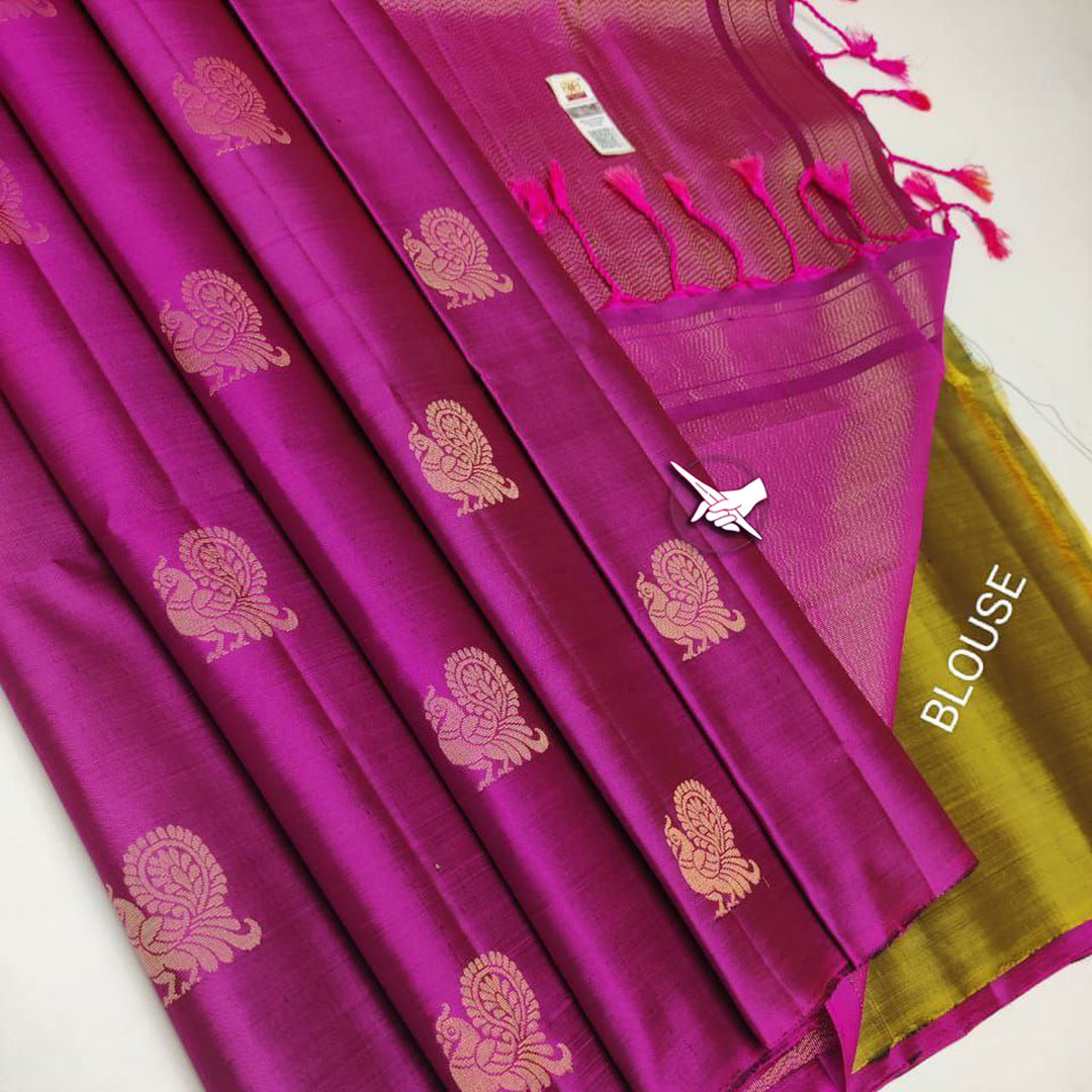 Magenta Color Premium Quality Silk Weaving Work Rich Pallu Saree With Contrast Blouse