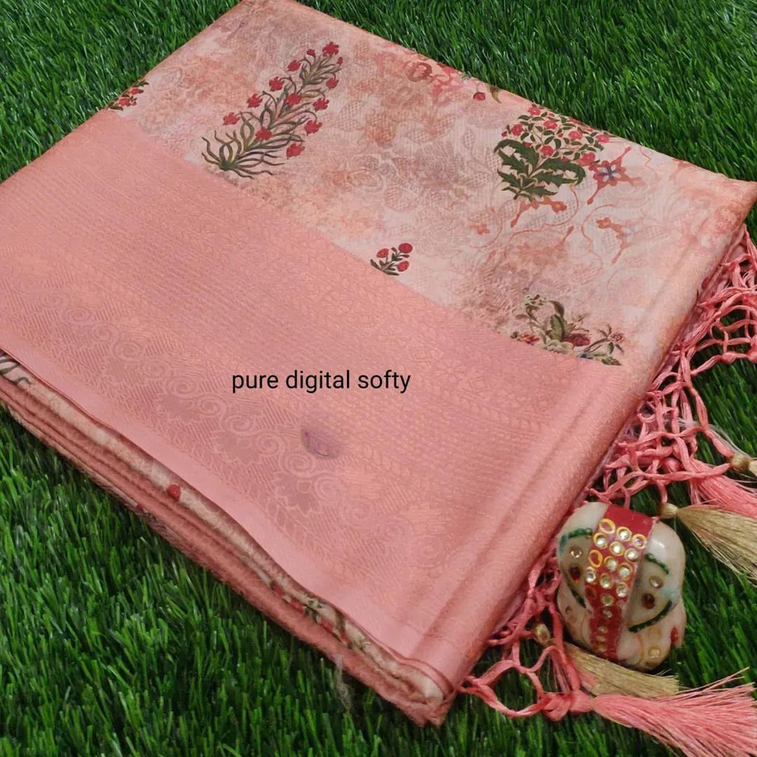 Peach Color Party Style Soft Silk Fabric Incredible Digital Print Saree