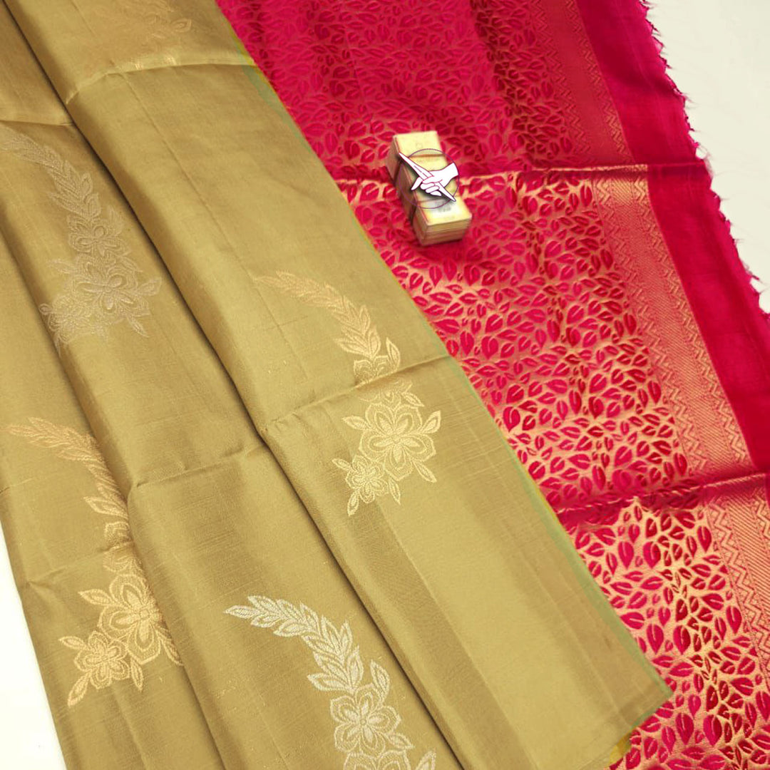 Beige Premium Quality Silk Pure Gold And Silver Zari Big Meena Work Buttas All Over Saree