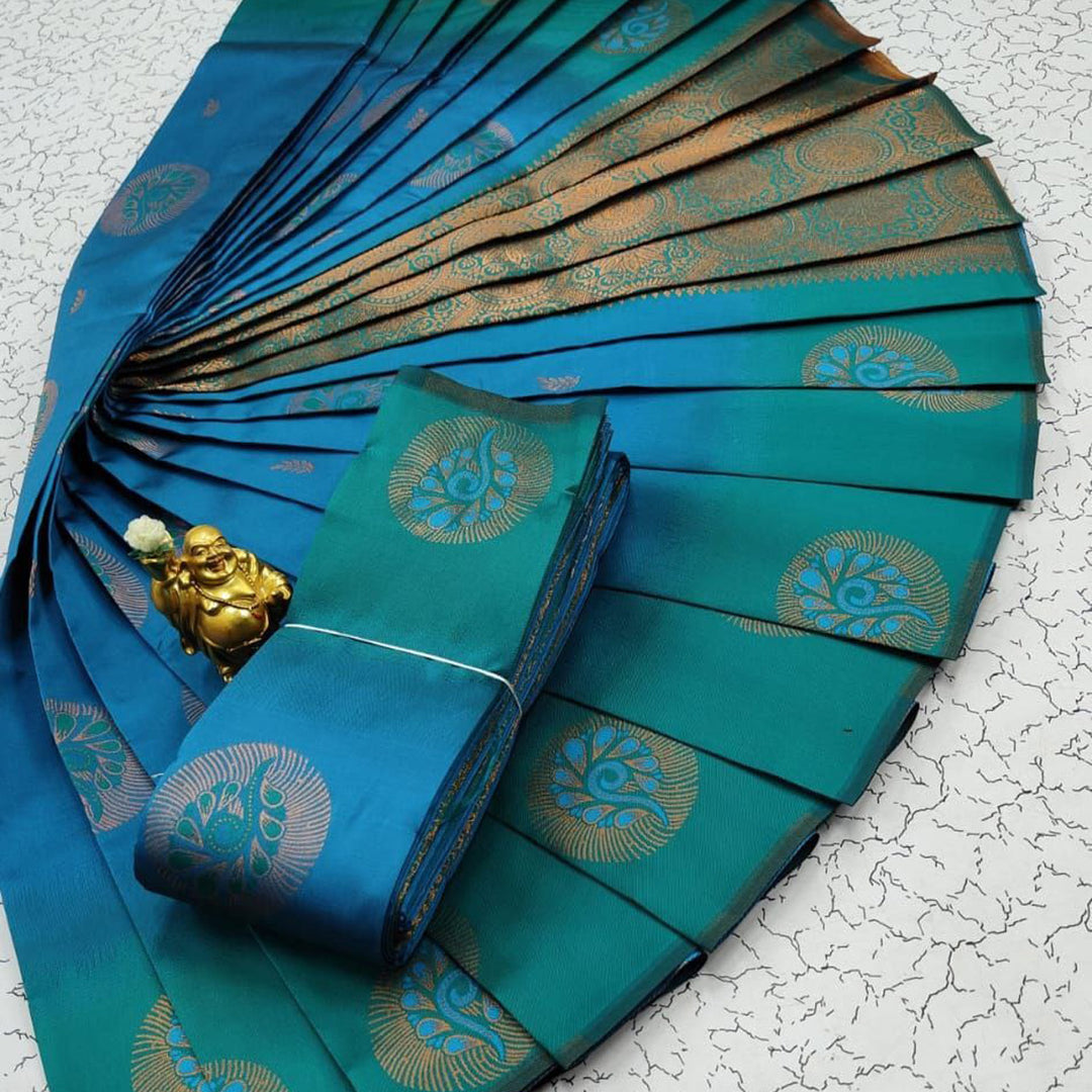 Cyan Kubera Handloom Silk 3D Festive Wear Weaving Work Saree