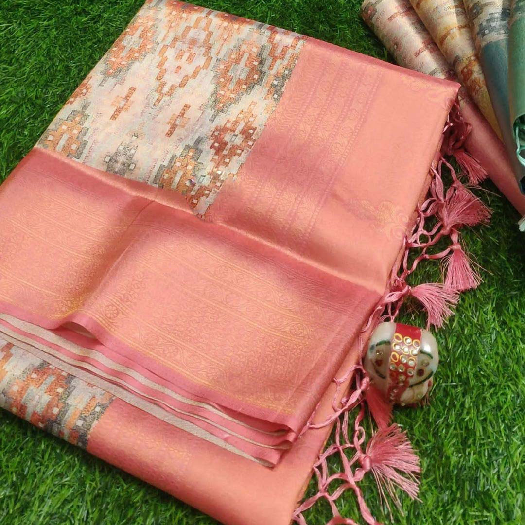 Soft Silk Digital Printed Saree In Peach Color