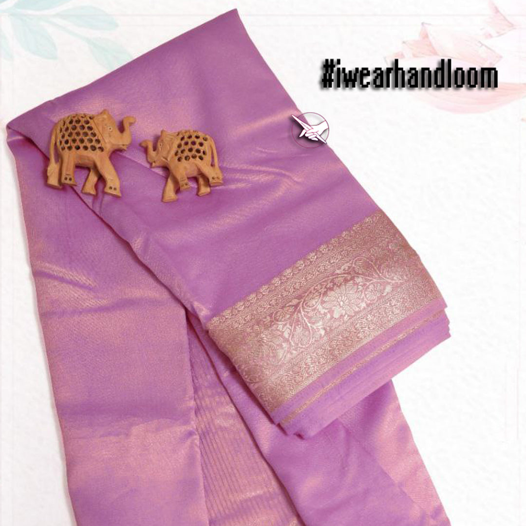 Tissue Soft Silk Fabric Weaving Work Saree In Lavender Color