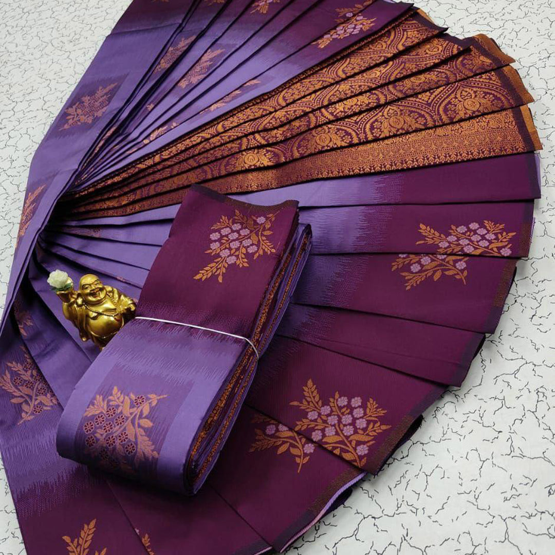 Lavender Kubera Handloom Silk 3D Fancy Weaving Work Saree