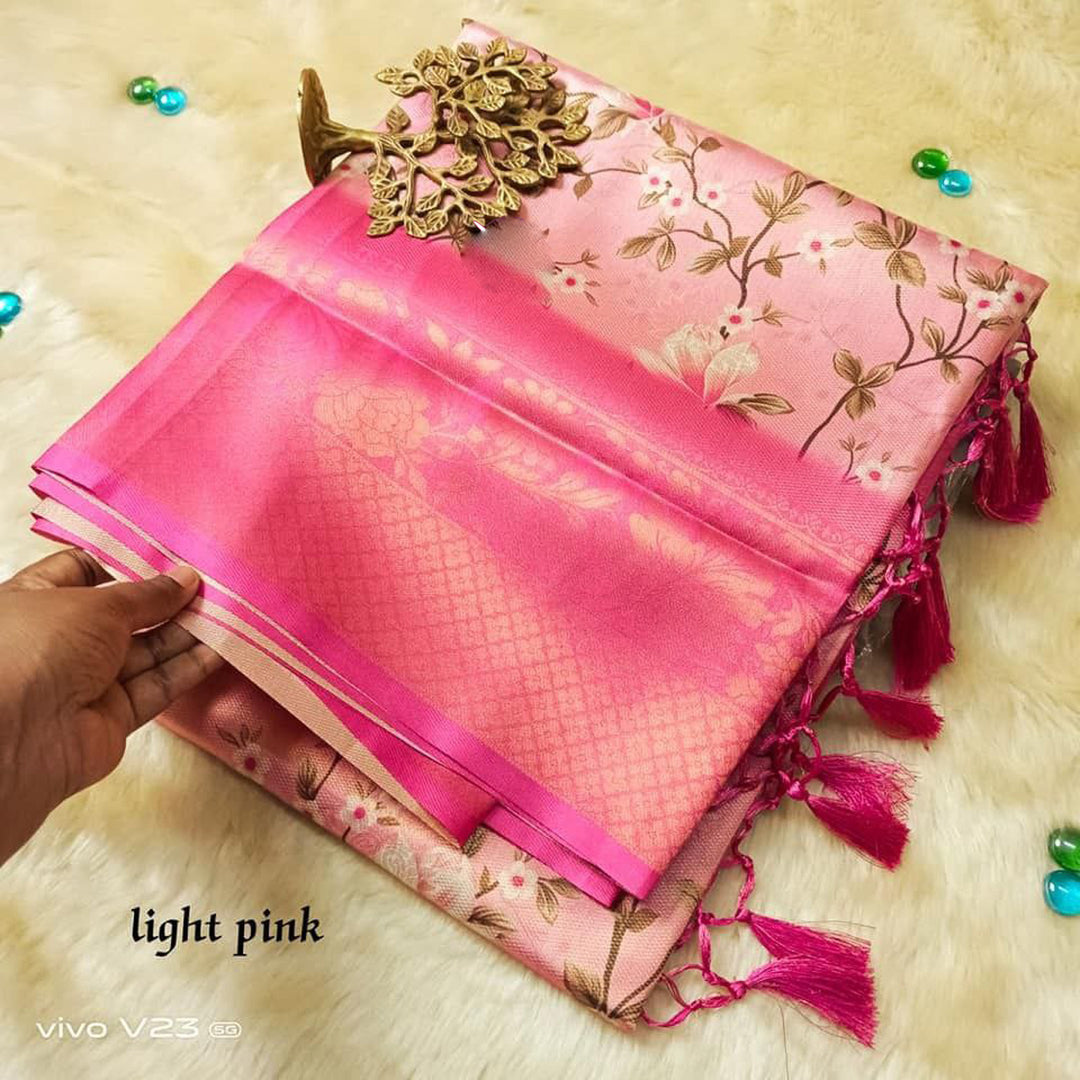 Light Pink Exclusive Digital Printed Soft Silk Sarees