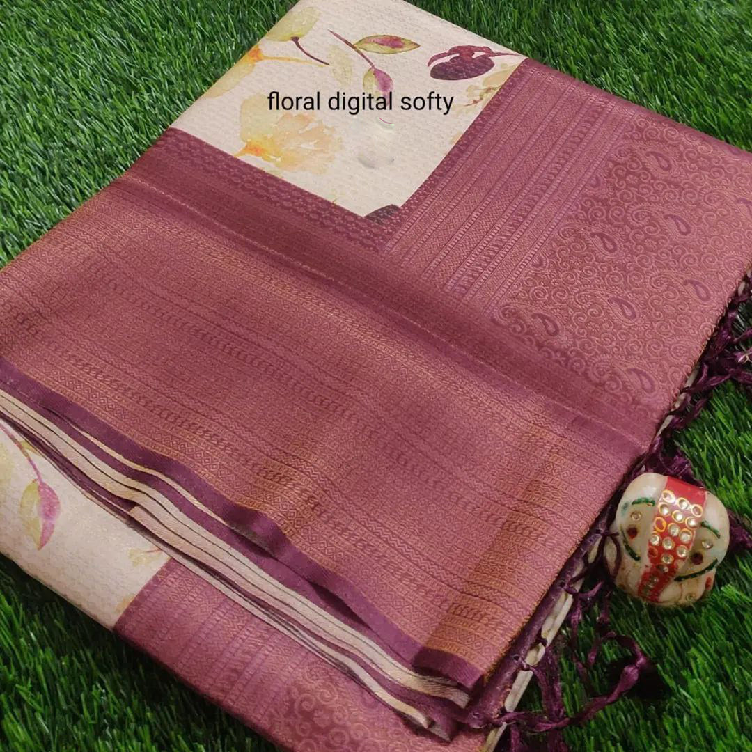 Beige Color Digital Printed Rich Pallu Function Wear Soft Silk Saree