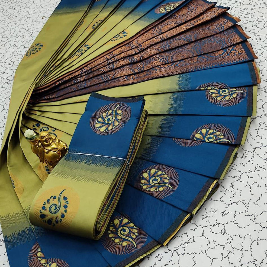 💕Olive Color Handloom Kubera Silk 3D Weaving Work Saree💕