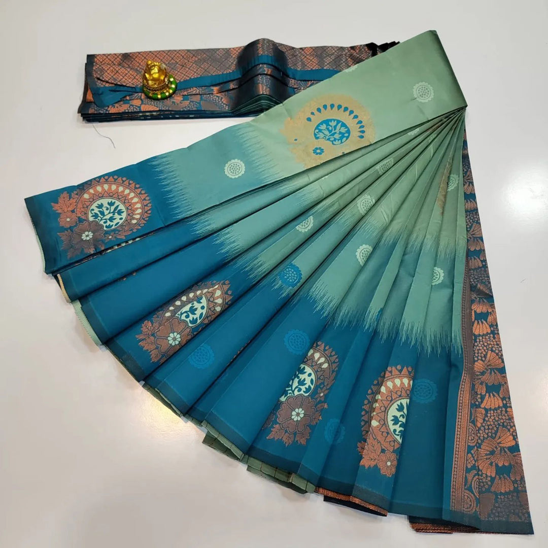 Kubera Handloom Silk 3d Sea Green Weaving Work Festive Wear Saree