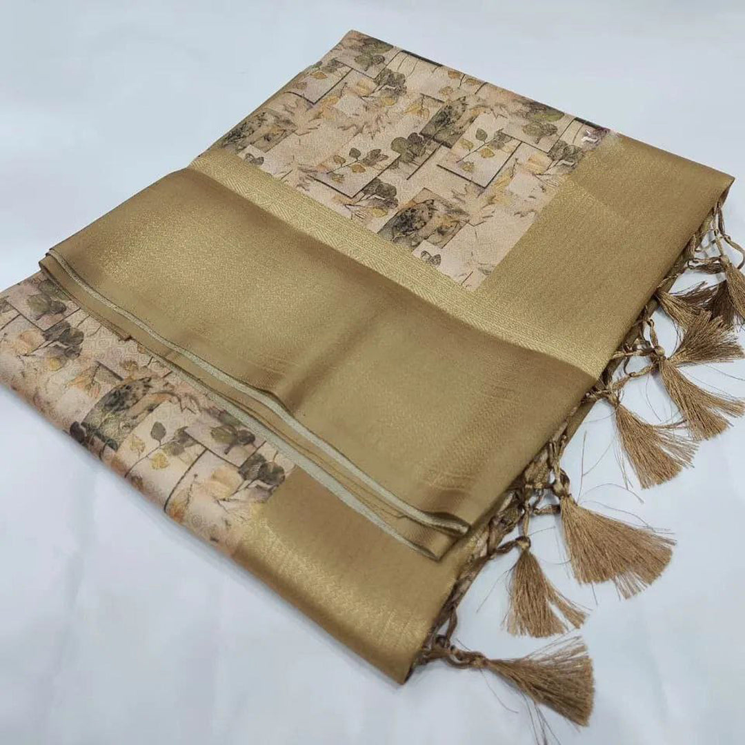 Digital Print Attractive Soft Silk Saree In Beige Color