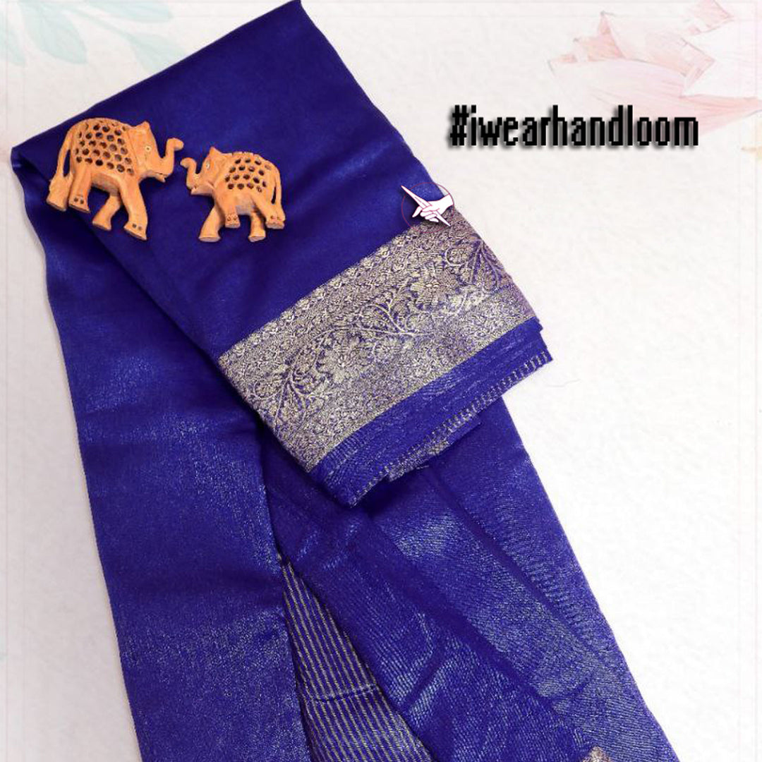 Engaging Blue Tissue Soft Silk Saree With Rich Weaving Work