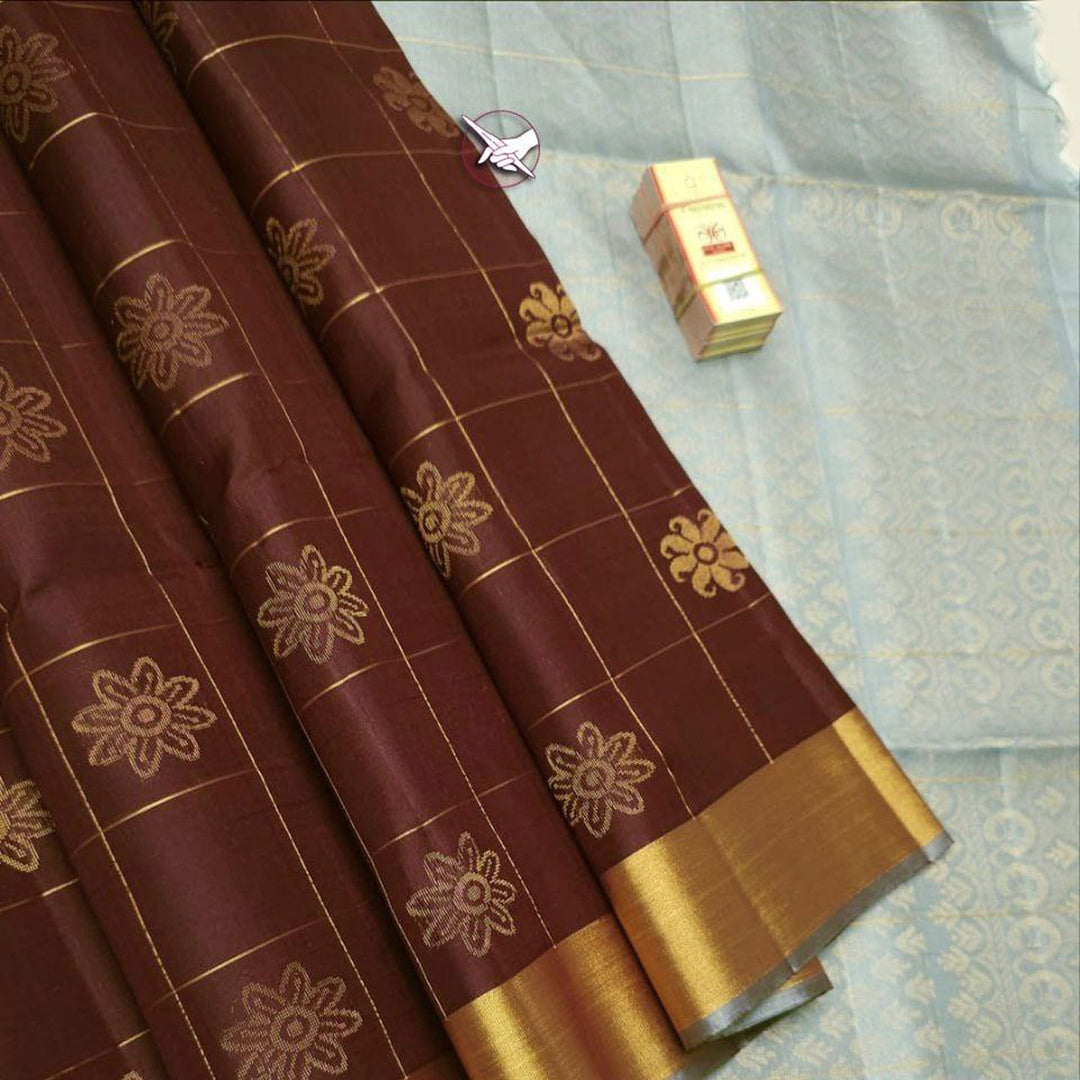 Brown Kanchipuram Lichi Silk Saree