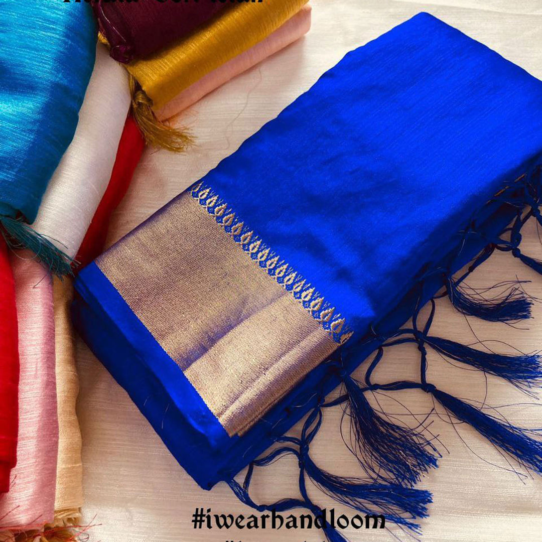 💕Blue Handloom Silk Plain Saree💕