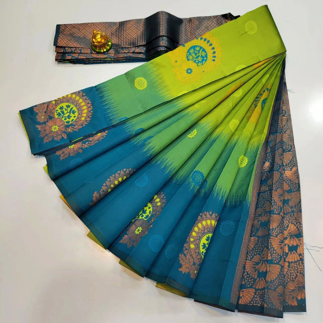 💕Green Kubera Handloom Silk 3d Designer Saree💕