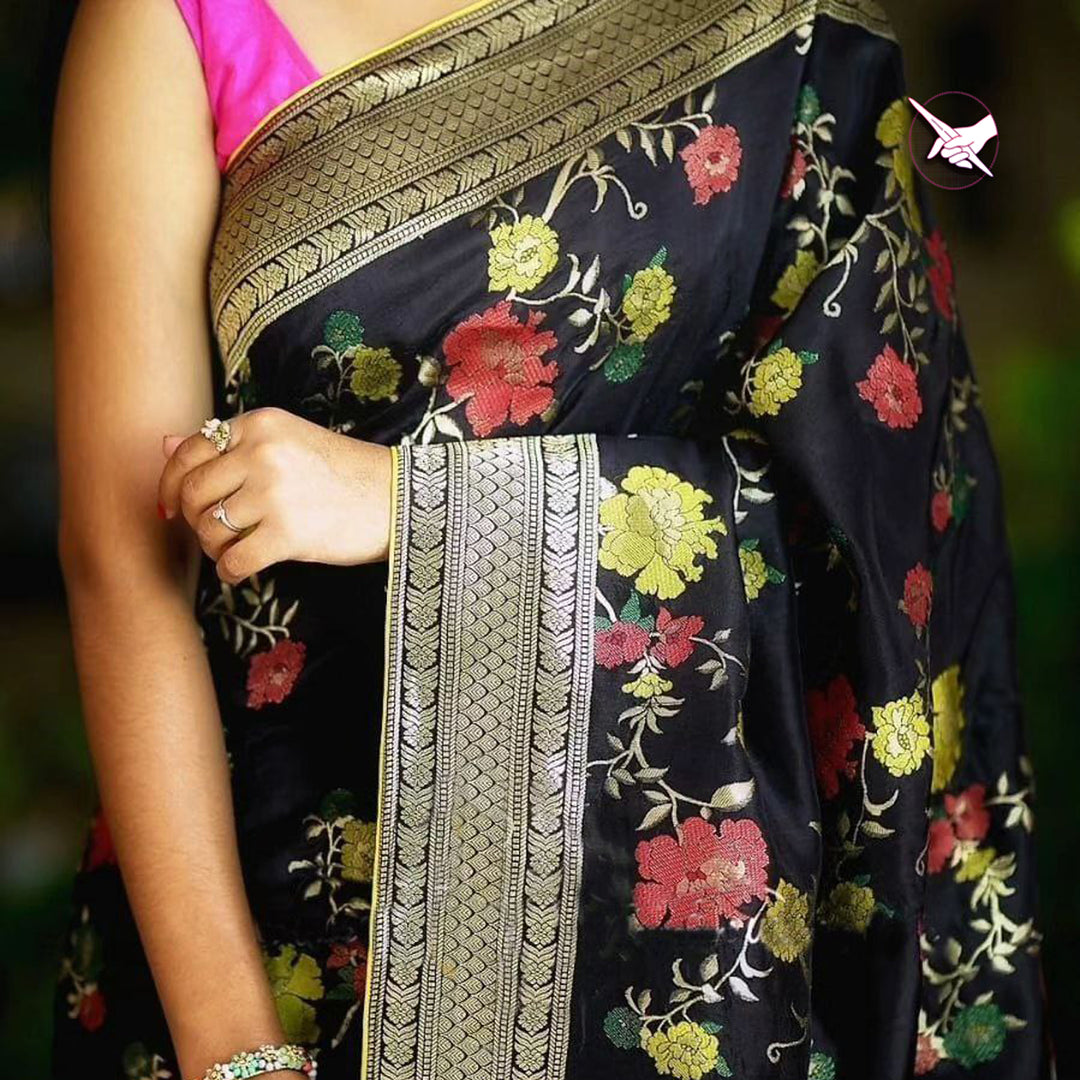 Black Color Fancy Handloom Silk Pattu Designer Saree