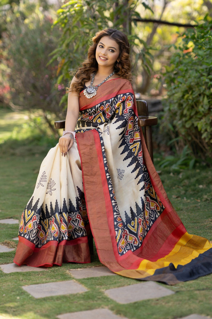 Handloom Tussar Silk Saree Featuring Traditional Kalamkari Art