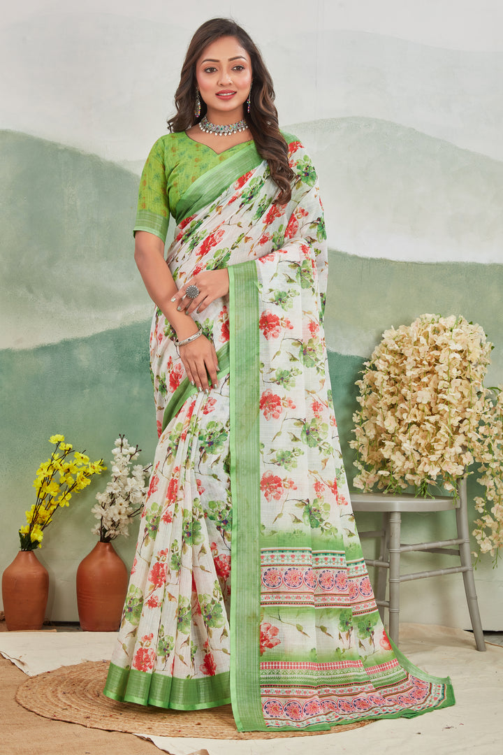 Pure Linen Saree For Every Occasion in green colour