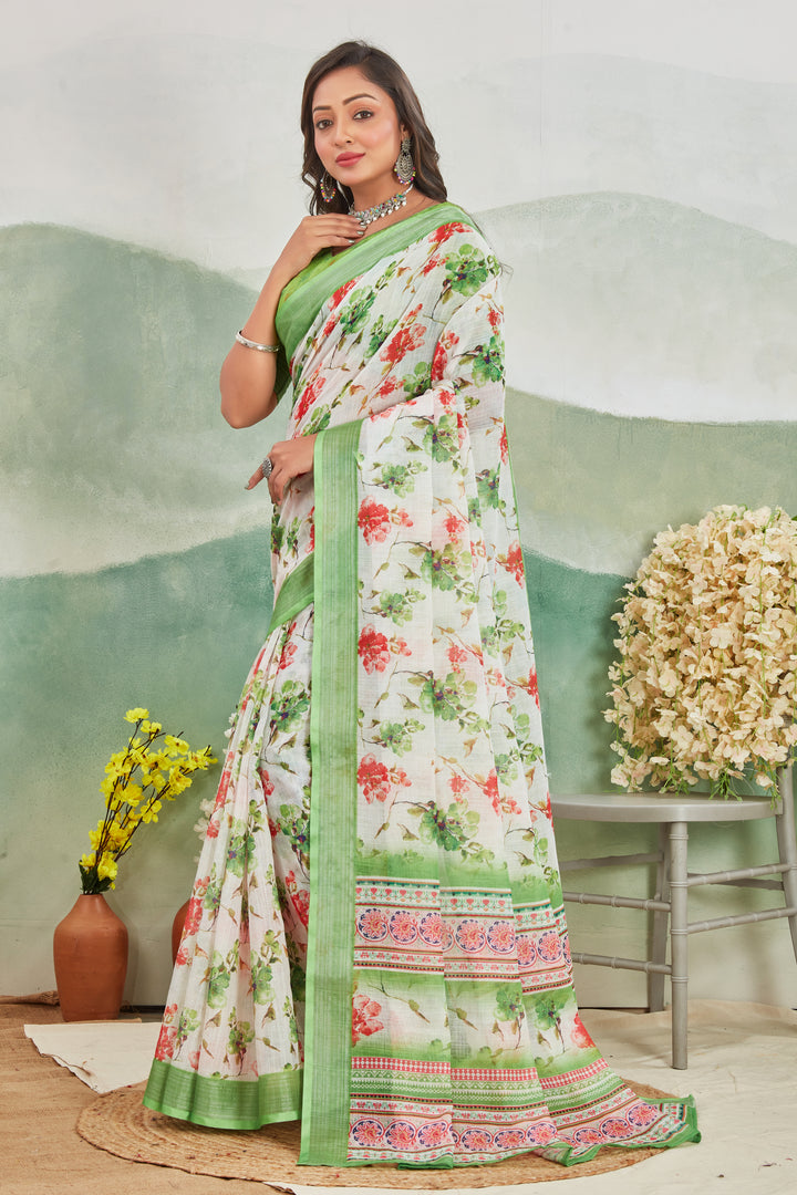 Pure Linen Saree For Every Occasion in green colour