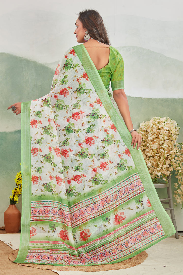 Pure Linen Saree For Every Occasion in green colour