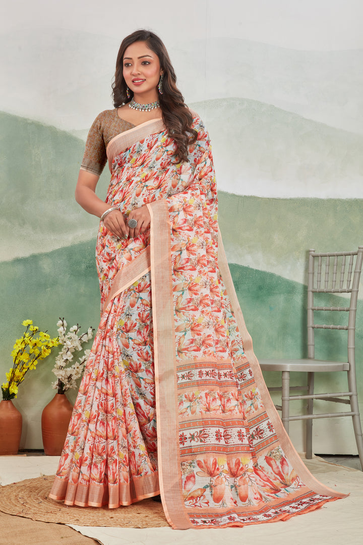 Pure Linen Saree For Every Occasion in peach colour