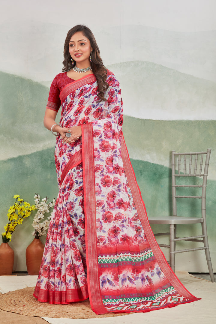 Pure Linen Saree For Every Occasion in red colour