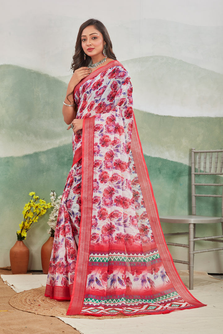 Pure Linen Saree For Every Occasion in red colour