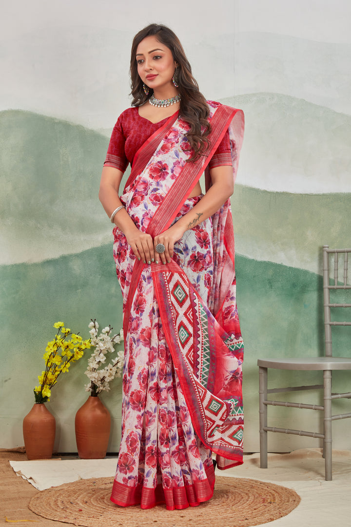 Pure Linen Saree For Every Occasion in red colour