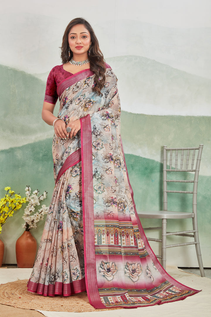 Pure Linen Saree For Every Occasion in magenta colour