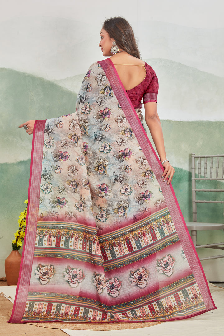 Pure Linen Saree For Every Occasion in magenta colour