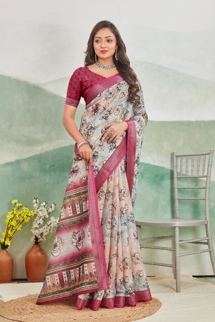 Pure Linen Saree For Every Occasion in magenta colour