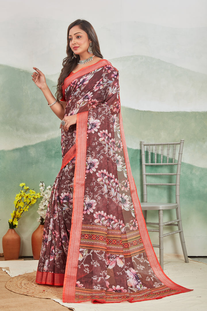 Pure Linen Saree For Every Occasion in maroon colour