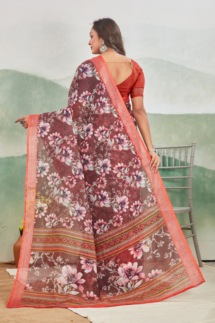 Pure Linen Saree For Every Occasion in maroon colour