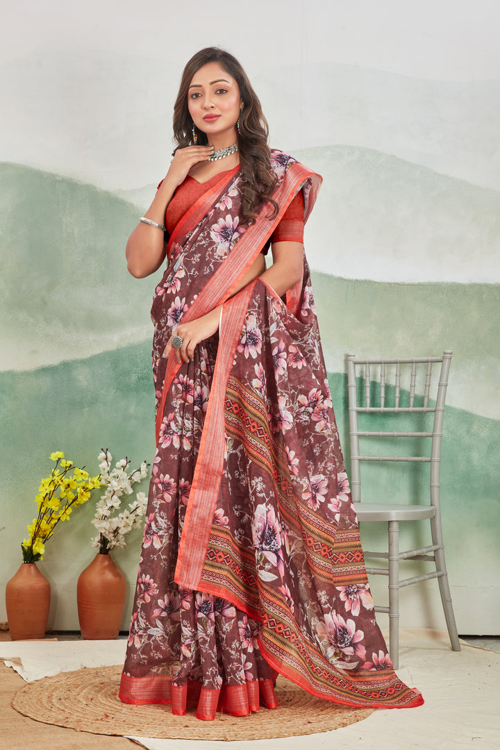 Pure Linen Saree For Every Occasion in maroon colour