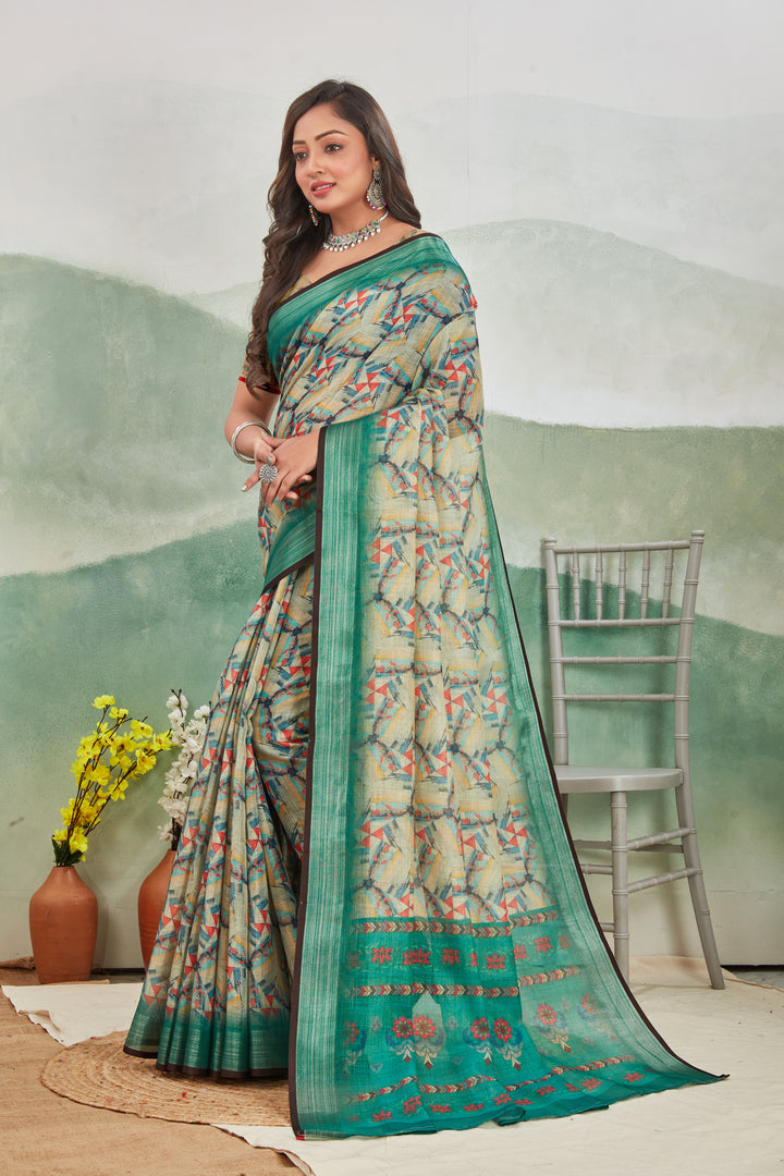 Pure Linen Saree For Every Occasion in green colour