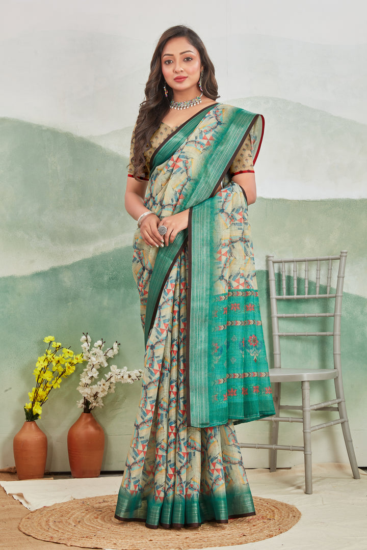 Pure Linen Saree For Every Occasion in green colour