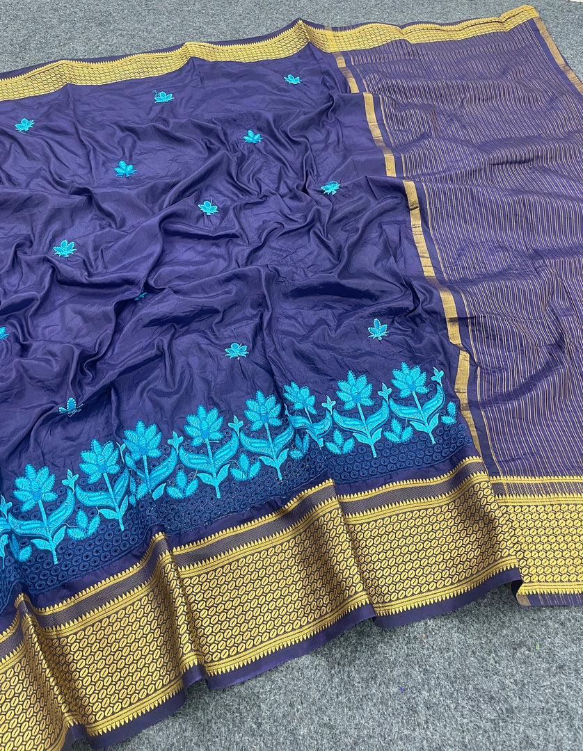 💕Pochampally Embroidary Work Black Saree💕