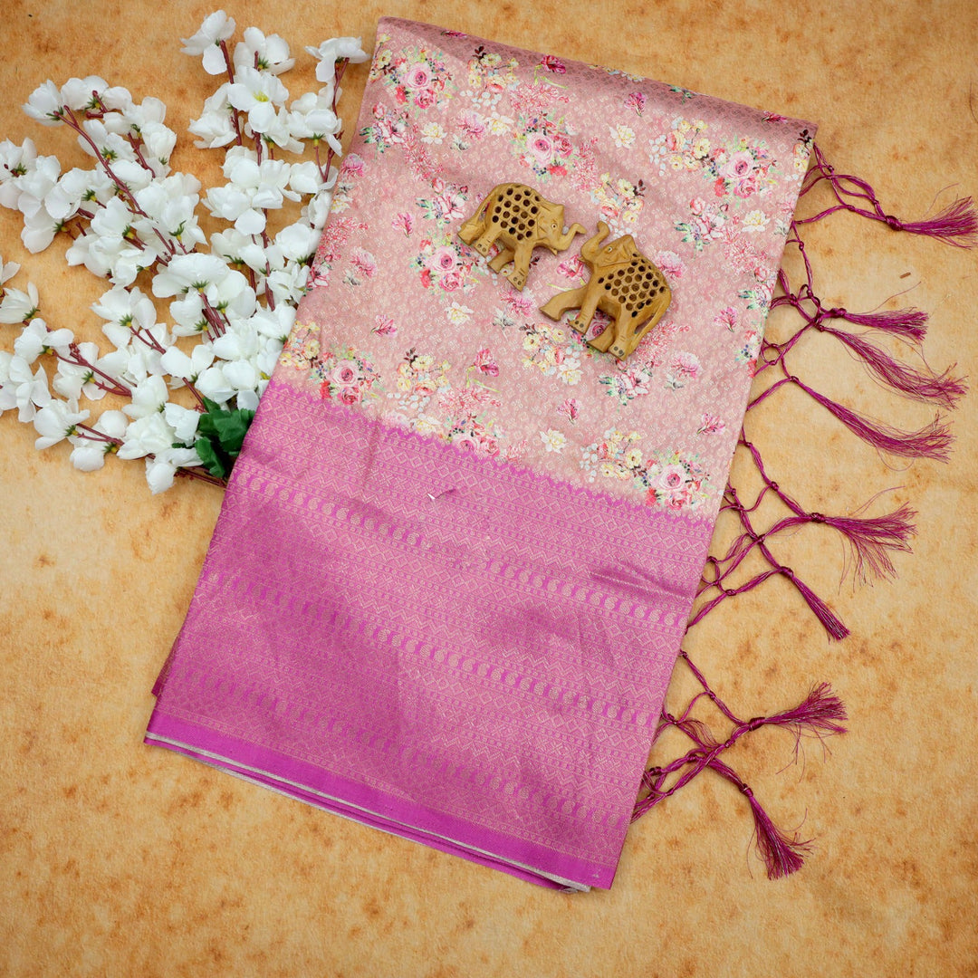 💕LIGHT PINK PLAIN Embroidery Work SILK Saree 💕