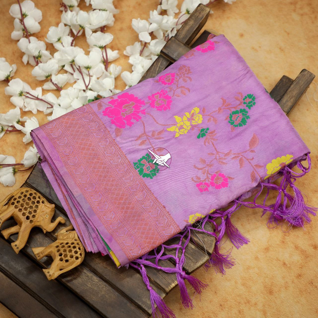 Lavender Color Fancy Handloom Silk Pattu Designer Saree