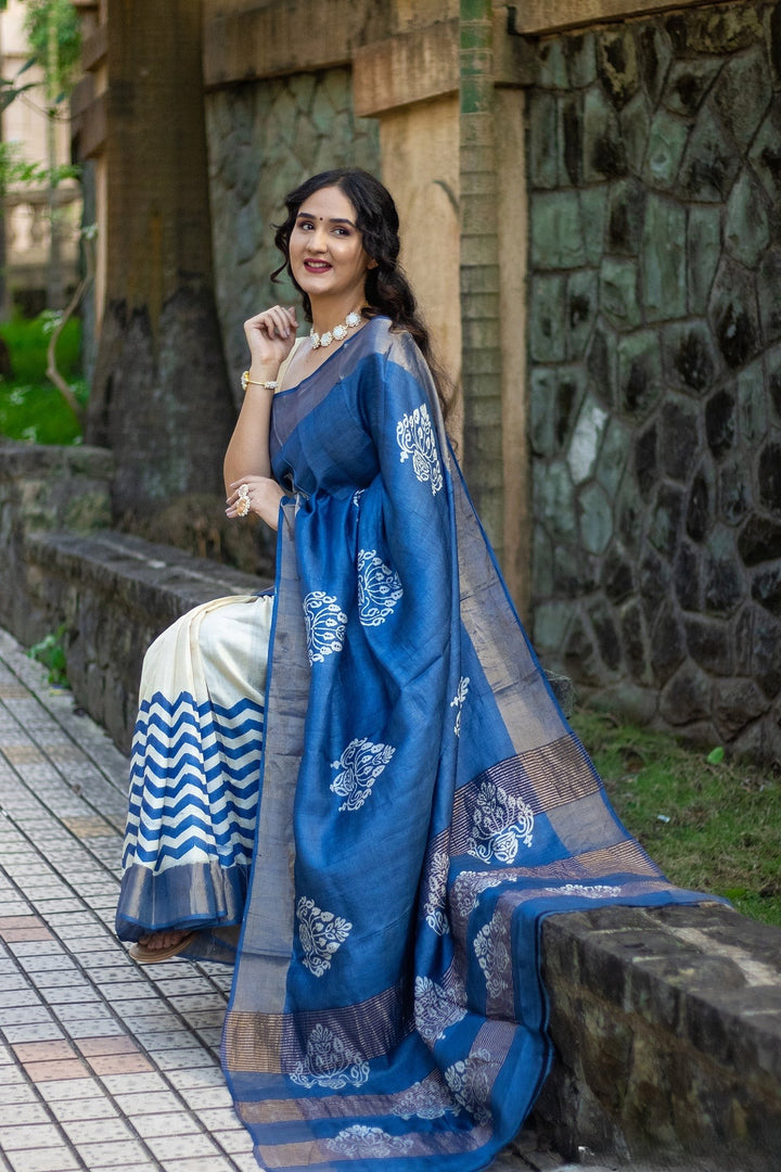 Ethnic Charm: Tussar Silk Saree with Hand-Painted Kalamkari