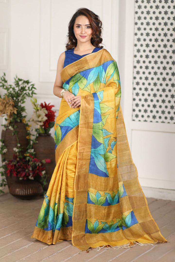 Timeless Beauty: Tussar Silk Saree with Kalamkari Patterns