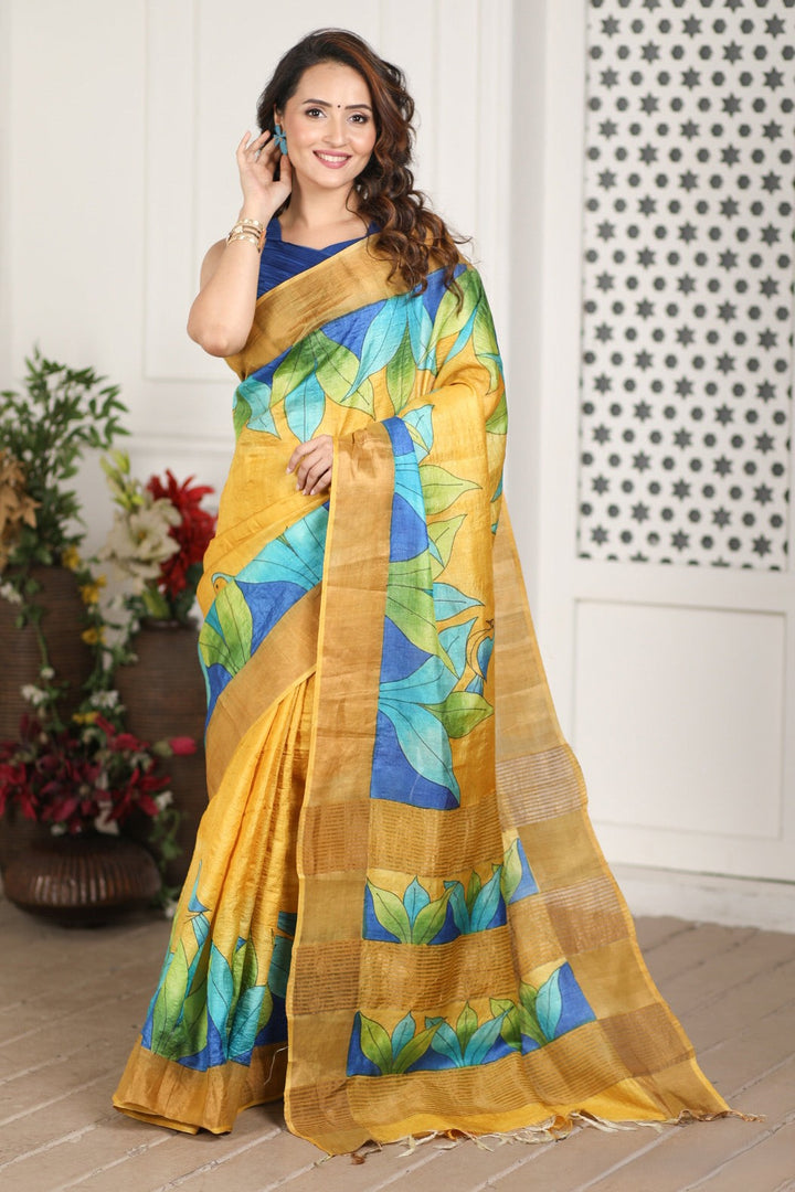 Timeless Beauty: Tussar Silk Saree with Kalamkari Patterns