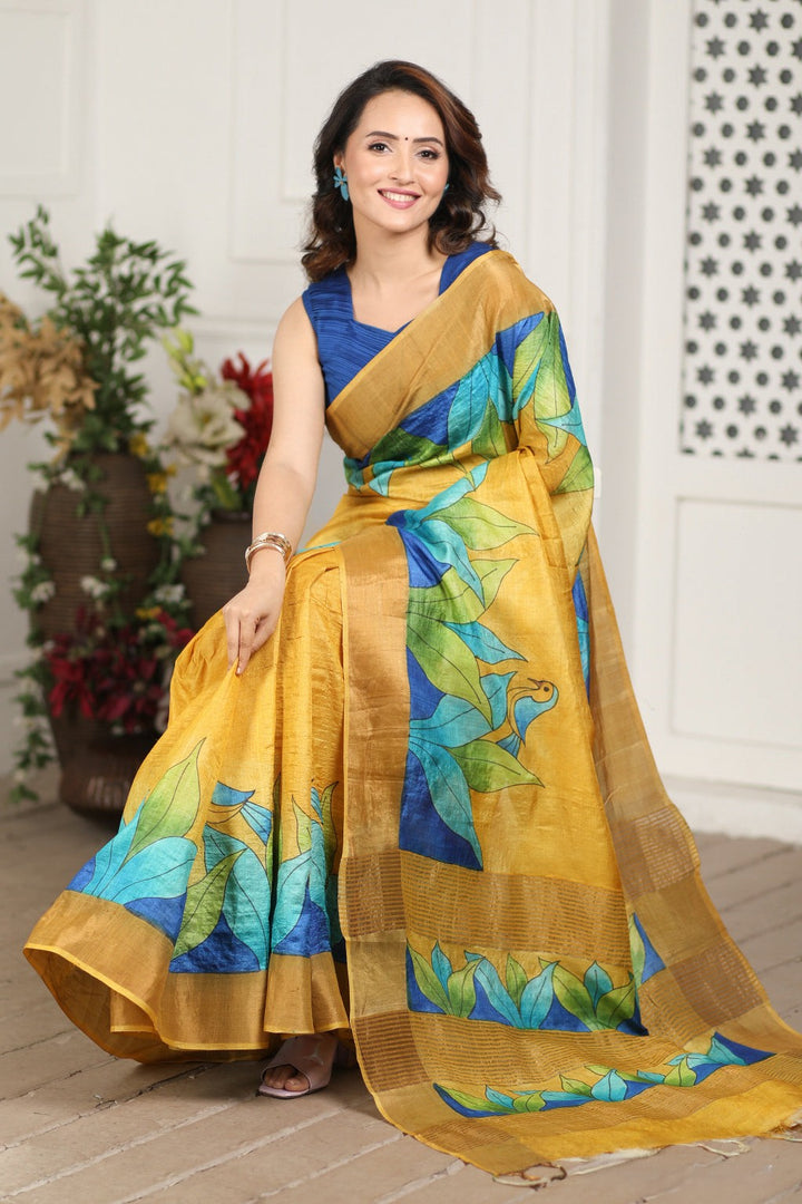 Timeless Beauty: Tussar Silk Saree with Kalamkari Patterns