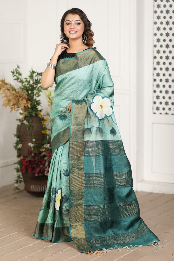 Handloom Magic: Tussar Silk Saree with Stunning Kalamkari Work