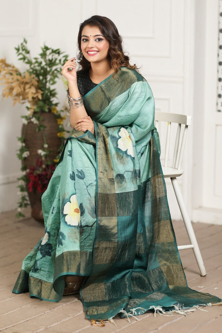 Handloom Magic: Tussar Silk Saree with Stunning Kalamkari Work