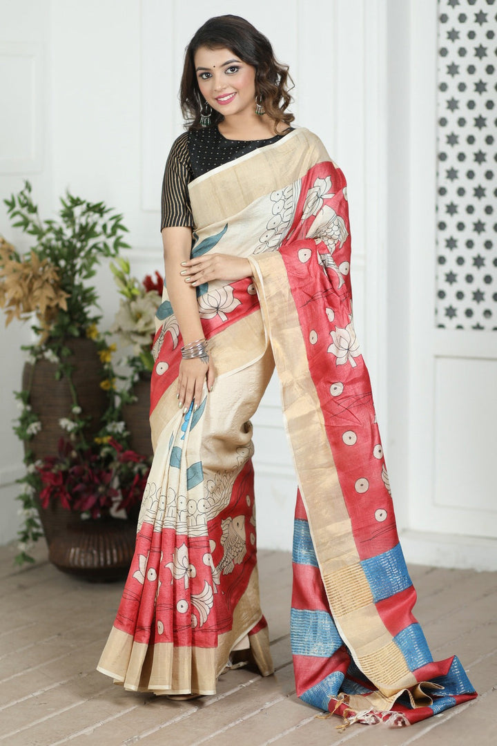 Tussar Silk Handloom Saree Perfected with Kalamkari Artistry