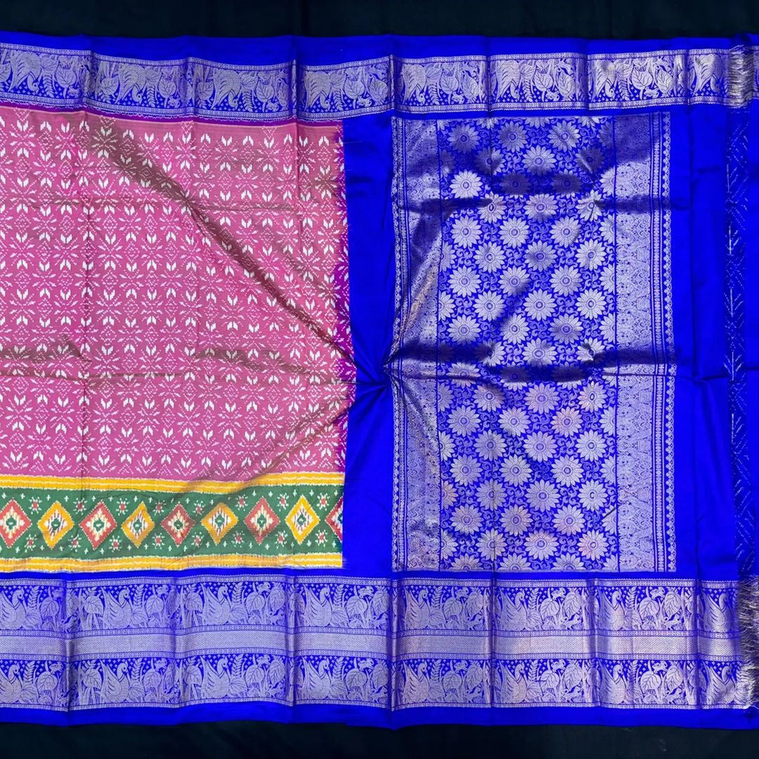 Purple Color Exclusive Ikkat Kanchi Border Weaving Print Saree With Blouse