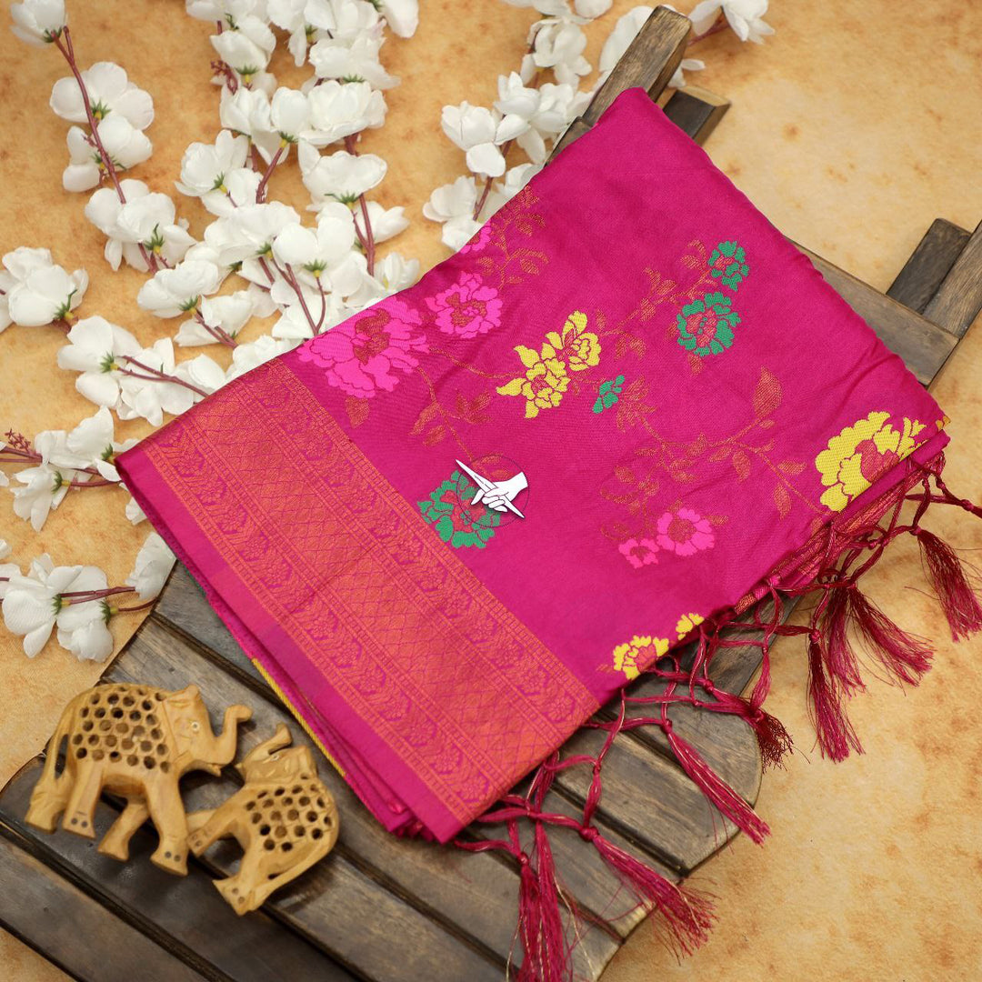 Rani Color Fancy Handloom Silk Pattu Designer Saree