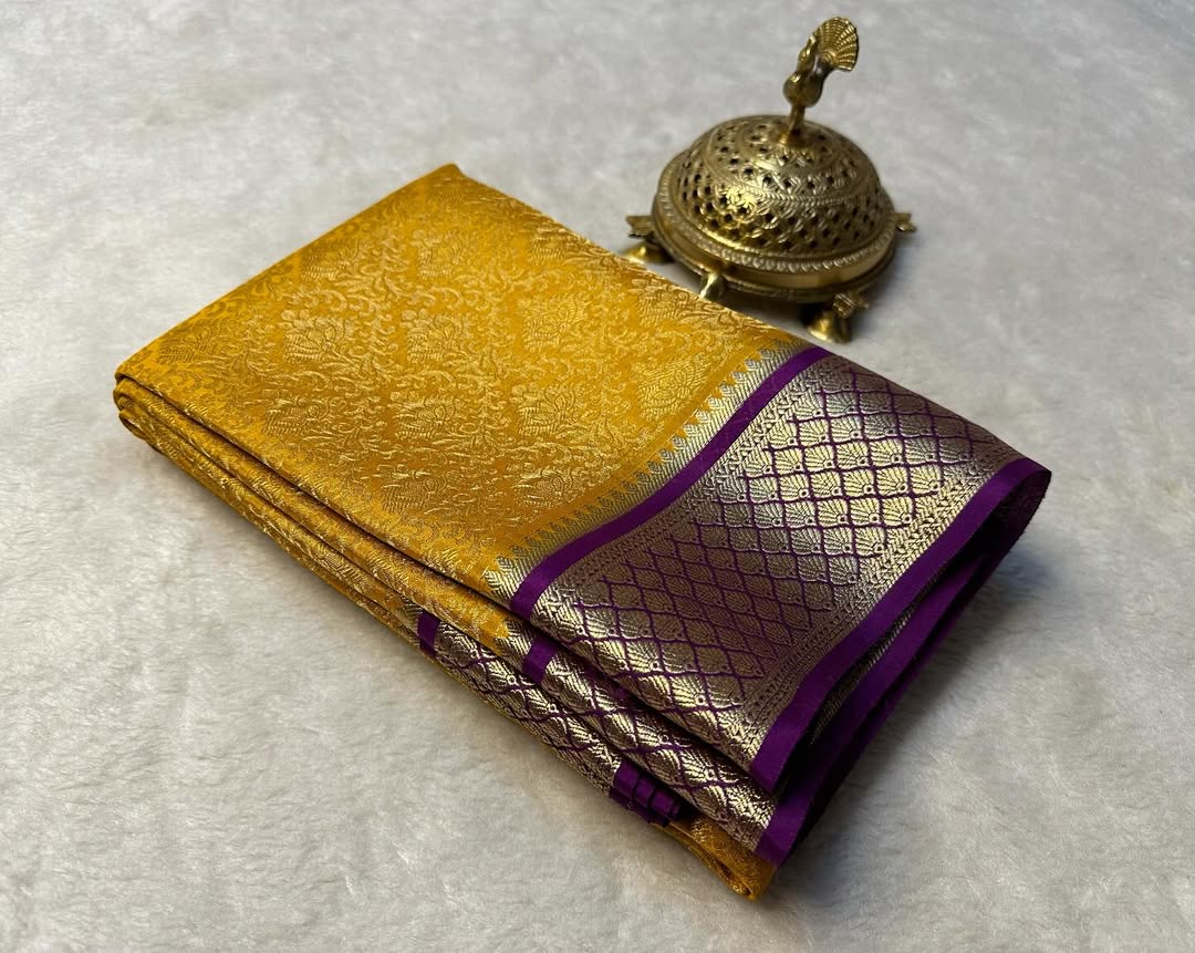 Vibrant Brocade Pure Mysore Silk Saree Grand Zari Detailing